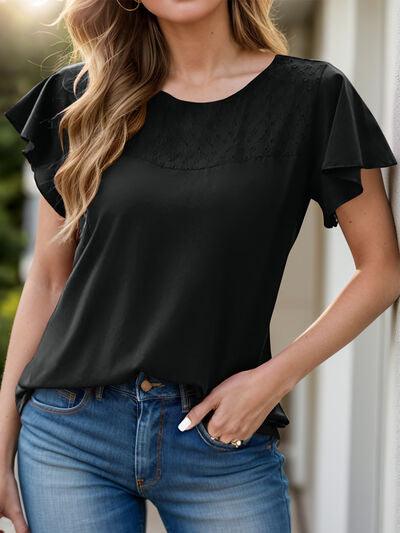 Full Size Ruffled Round Neck Short Sleeve Blouse - Chic Yana's Fashion