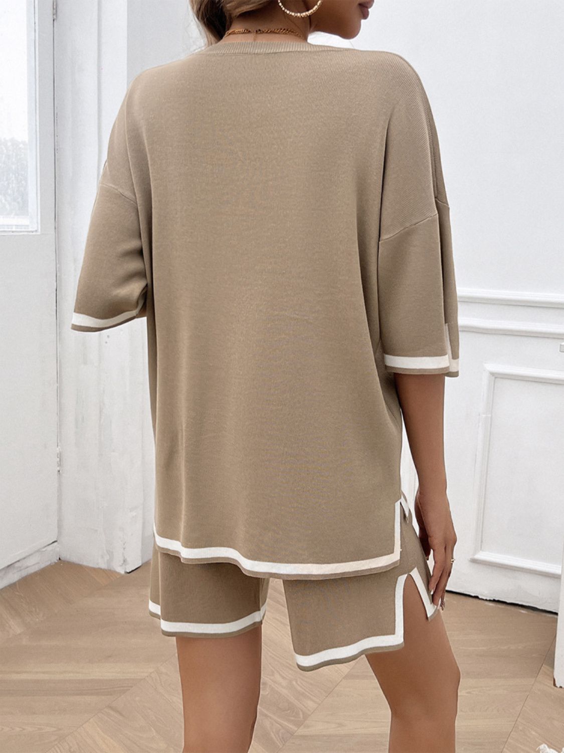 Devine Contrast Trim Round Neck Top and Shorts Set – Chic Yana’s Fashion