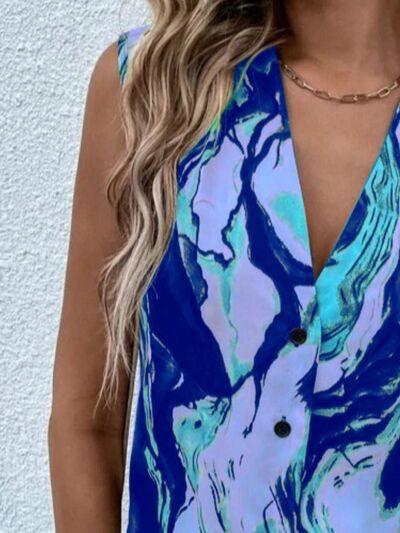 Full Size Printed Button Up Tank - Chic Yana's Fashion