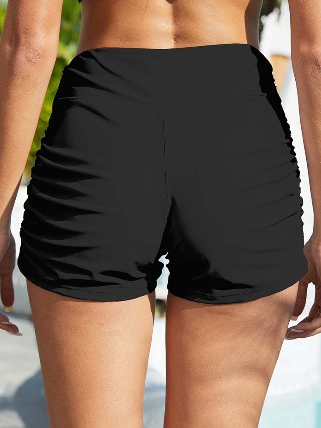 Fam Fam Ruched Mid Rise Waist Swim Shorts - Stylish and Trendy Women's Fashion from Chic Yana's Fashion
