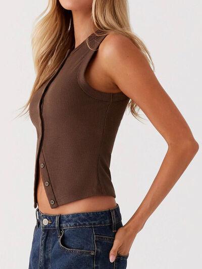 Lovelet Button Up Round Neck Tank - Chic Yana's Fashion