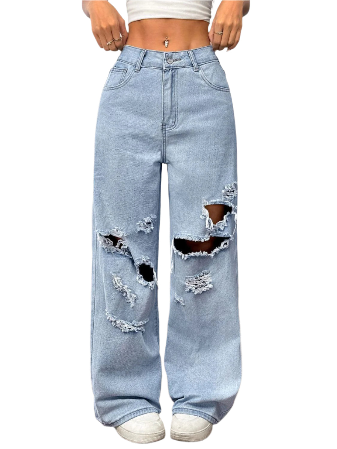 Buy Distressed Wide Leg Jeans with Pockets Online - Stylish & Comfortable | Chic Yana's Fashion