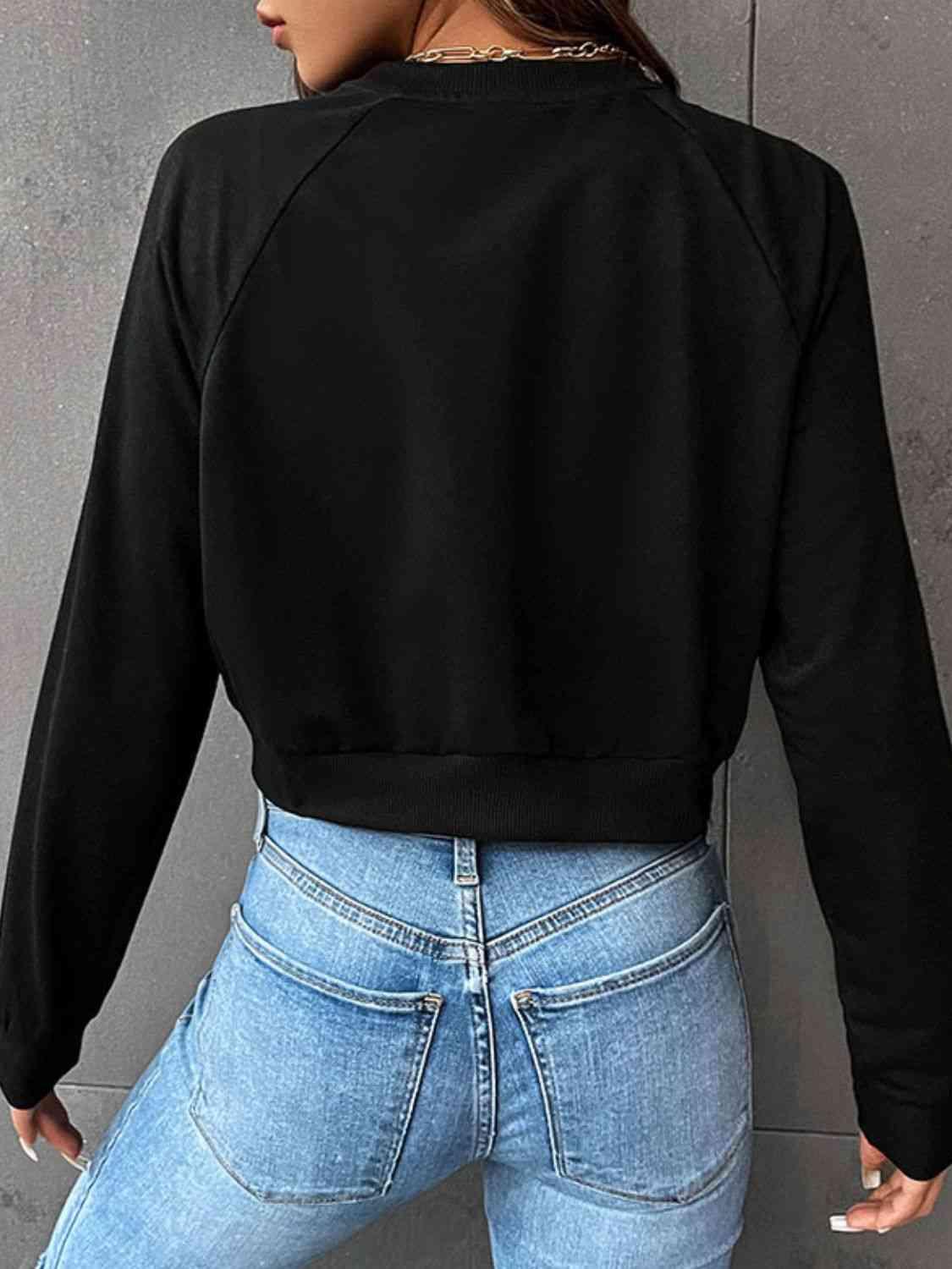 Perfee Raglan Sleeve Round Neck Cropped Sweatshirt - Chic Yana's Fashion