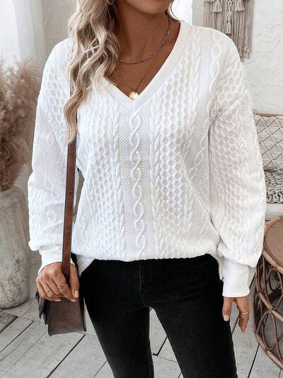 V Neck Long Sleeve Sweatshirt 1 - Chic Yana's Fashion