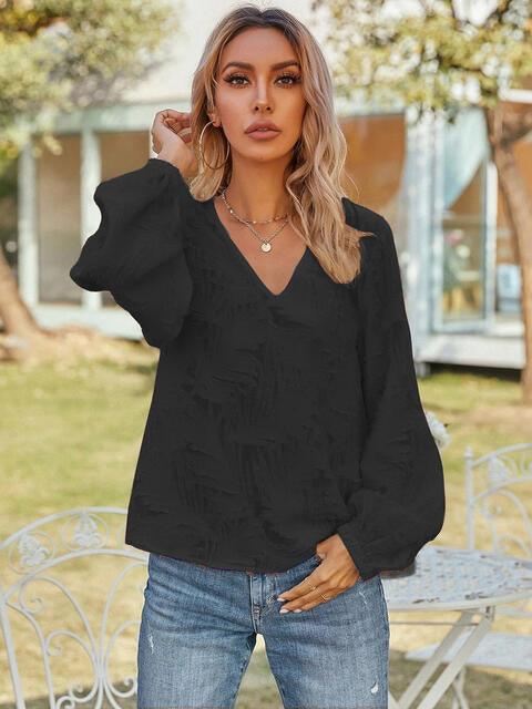 V Neck Long Sleeve Blouse - Chic Yana's Fashion