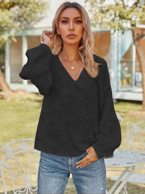 V Neck Long Sleeve Blouse - Chic Yana's Fashion
