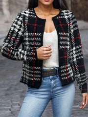 Plaid Open Front Long Sleeve Jacket - Chic Yana's Fashion