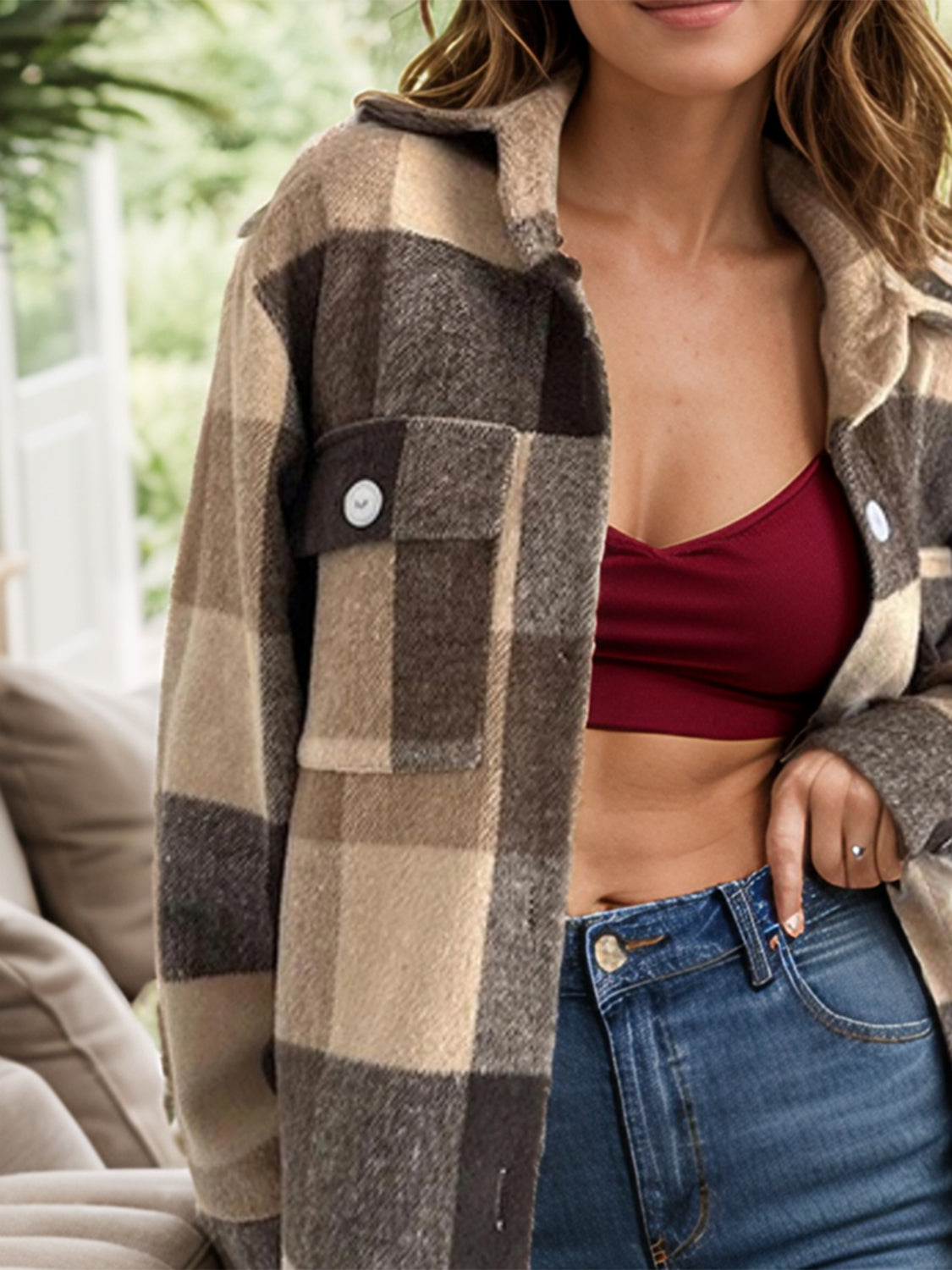 Plaid Button Up Long Sleeve Shacket - Chic Yana’s Fashion