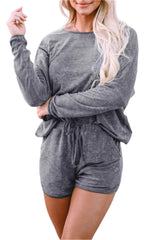 Boat Neck Long Sleeve Top and Drawstring Shorts Set - Shop Now at Chic Yana's Fashion