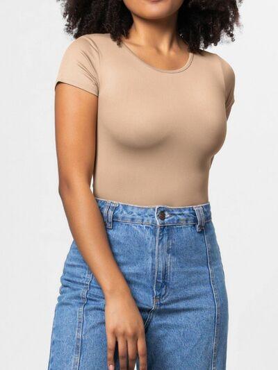 Full Size Round Neck Short Sleeve Bodysuit - Chic Yana's Fashion