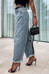 Cuffed Jeans With Pockets - Chic Yana's Fashion