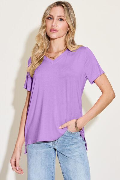 Basic Bae Bamboo Full Size V Neck High Low T Shirt - Chic Yana's Fashion