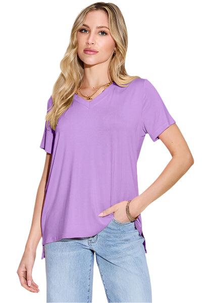Basic Bae Bamboo Full Size V Neck High Low T Shirt - Chic Yana's Fashion