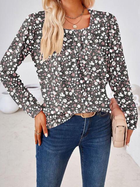 Full Size Square Neck Long Sleeve Blouse - Chic Yana's Fashion