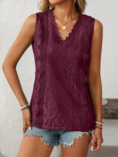 Mandy Lace V Neck Tank - Chic Yana's Fashion