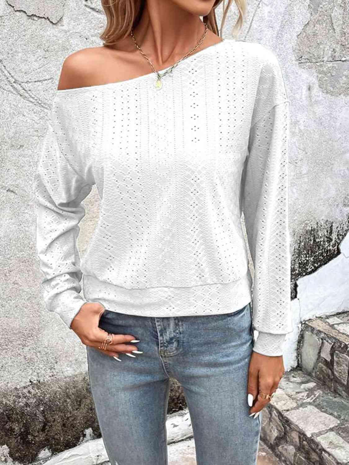 Eyelet Dropped Shoulder Blouse - Chic Yana's Fashion