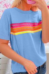 Striped Round Neck Short Sleeve T Shirt - Chic Yana's Fashion