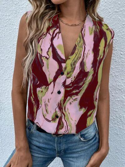 Full Size Printed Button Up Tank - Chic Yana's Fashion