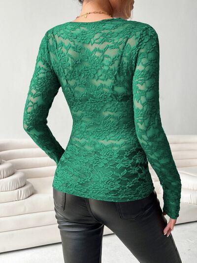 V Neck Long Sleeve Lace Top - Chic Yana's Fashion