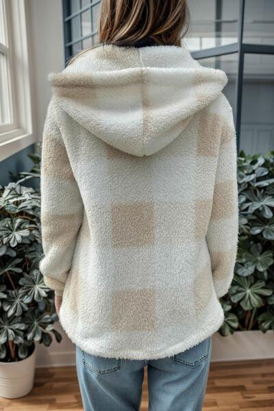 Double Take Full Size Plaid Long Sleeve Hooded Coat - Chic Yana's Fashion