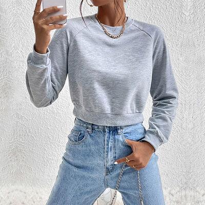 Perfee Raglan Sleeve Round Neck Cropped Sweatshirt - Chic Yana's Fashion