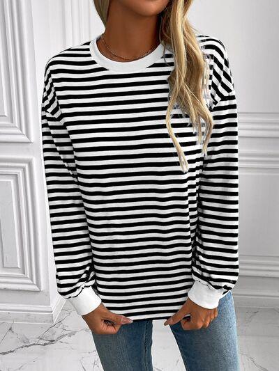 Ivy Lane Striped Round Neck Long Sleeve Sweatshirt - Chic Yana's Fashion