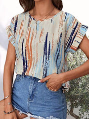 Printed Round Neck Short Sleeve Blouse - Chic Yana's Fashion