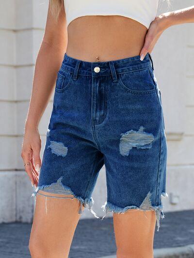 Distressed Raw Hem Denim Shorts 1 - Chic Yana's Fashion