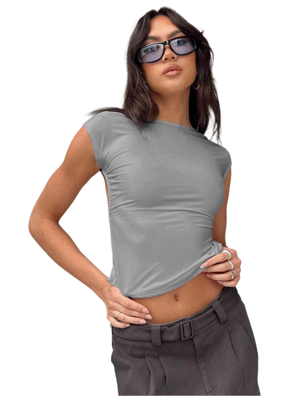 Backless Short Sleeve Cropped Blouse - Chic Yana's Fashion