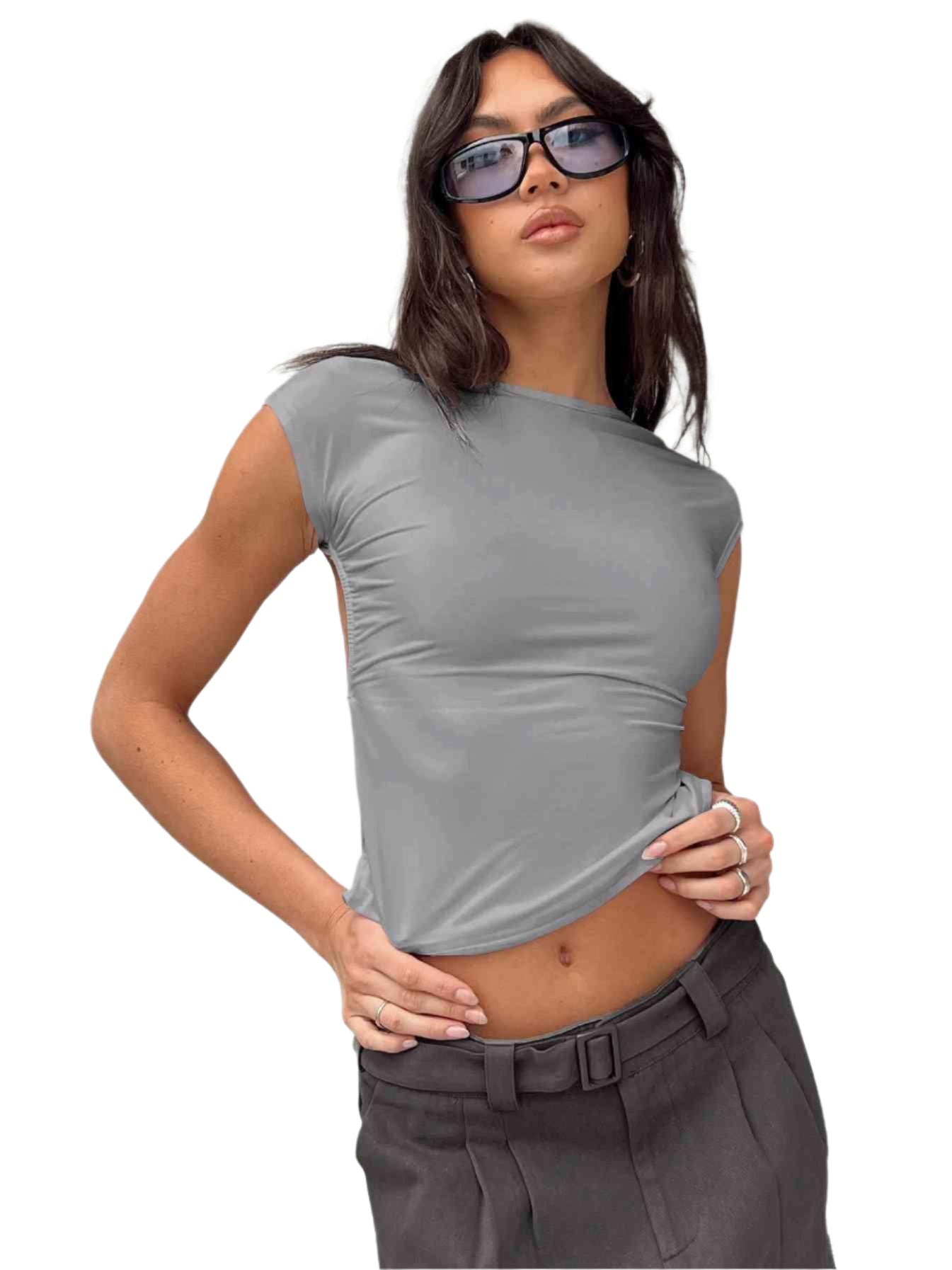 Backless Short Sleeve Cropped Blouse - Chic Yana's Fashion