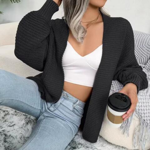 Open Front Lantern Sleeve Cardigan - Chic Yana's Fashion