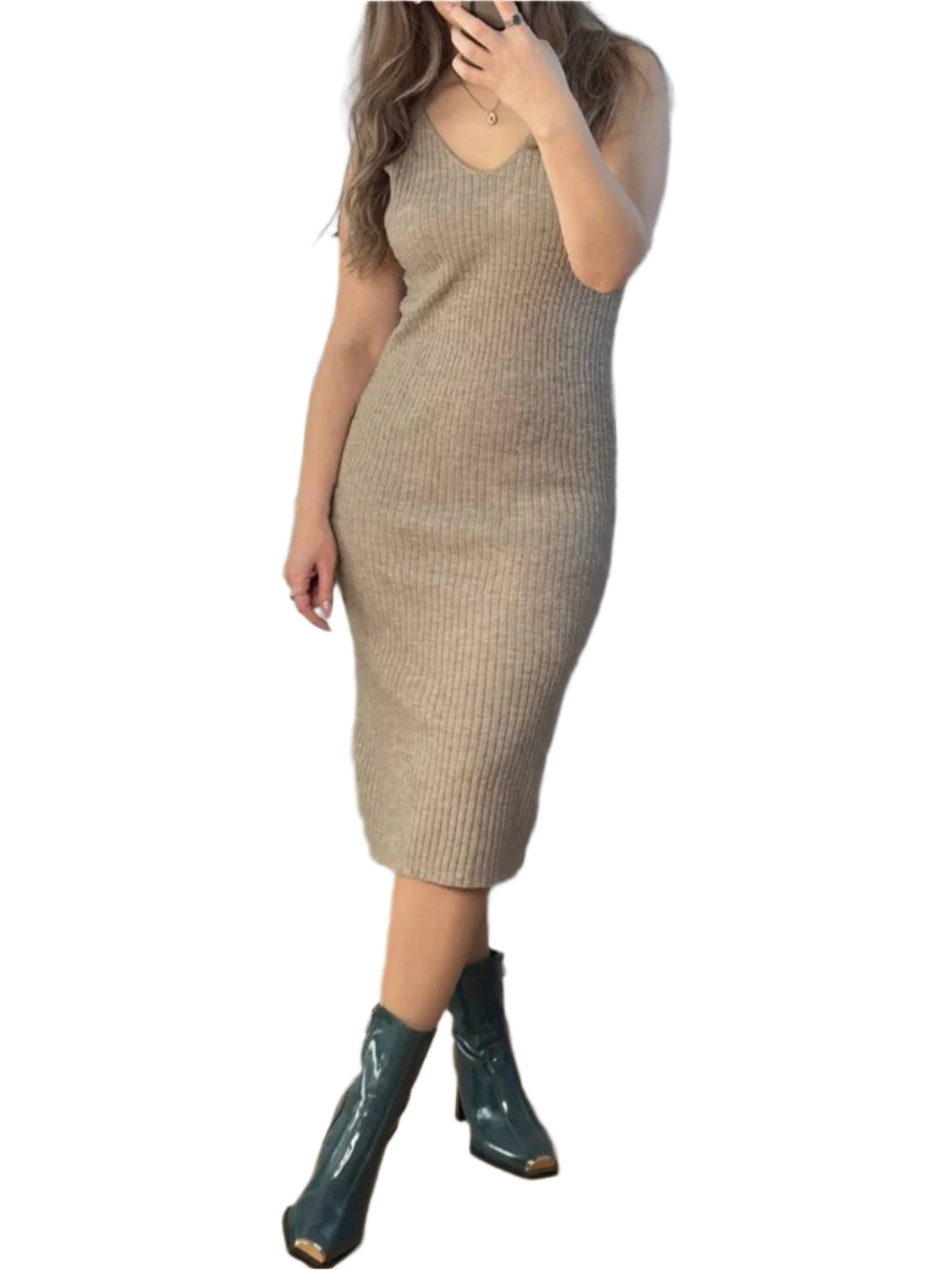 V-Neck Cami Dress and Open Front Cardigan Sweater Set - Shop Now at Chic Yana's Fashion