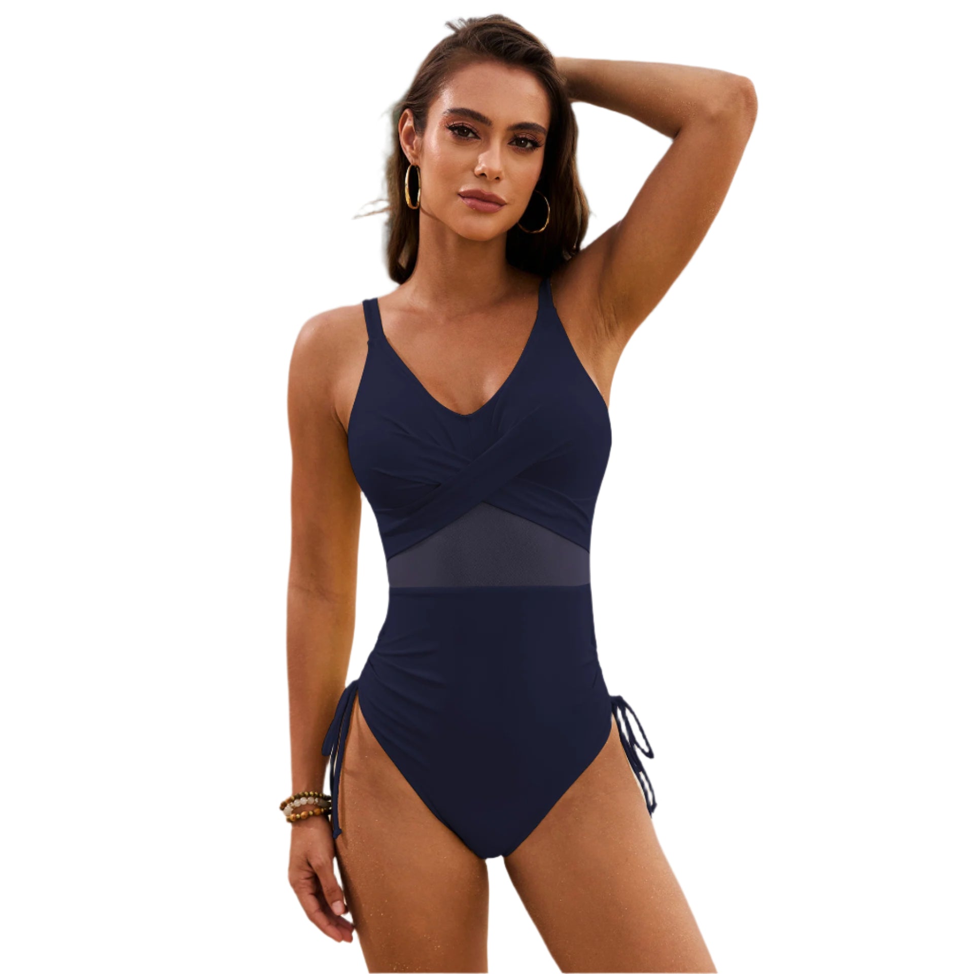 Drawstring Ruched V-Neck One-Piece Swimwear - Stylish and Trendy Women's Fashion from Chic Yana's Fashion