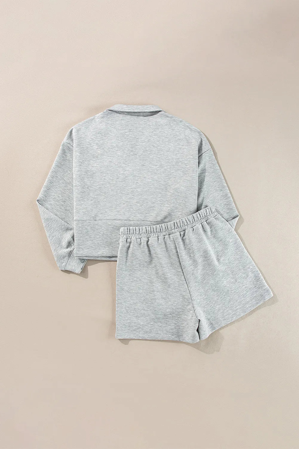 Half Zip Long Sleeve Top and Drawstring Shorts Set - Shop Now at Chic Yana's Fashion