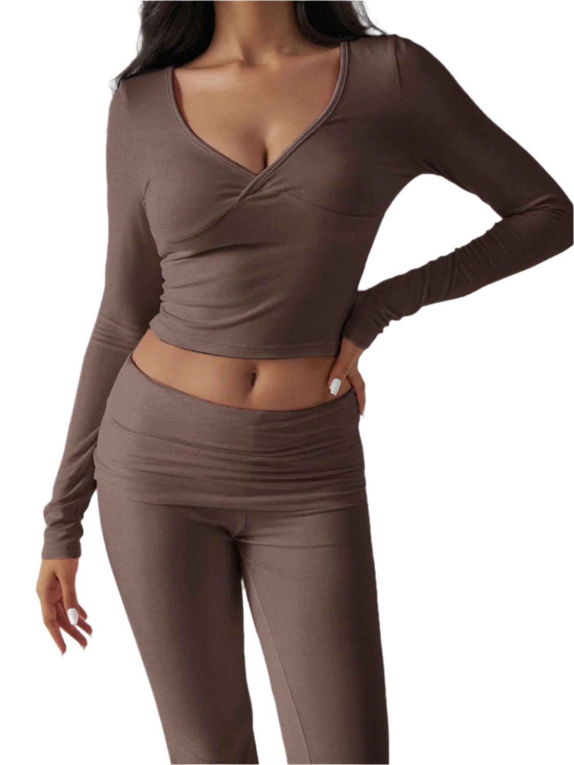 Devine Ruched Long Sleeve Top and Pants Set - Shop Now at Chic Yana's Fashion