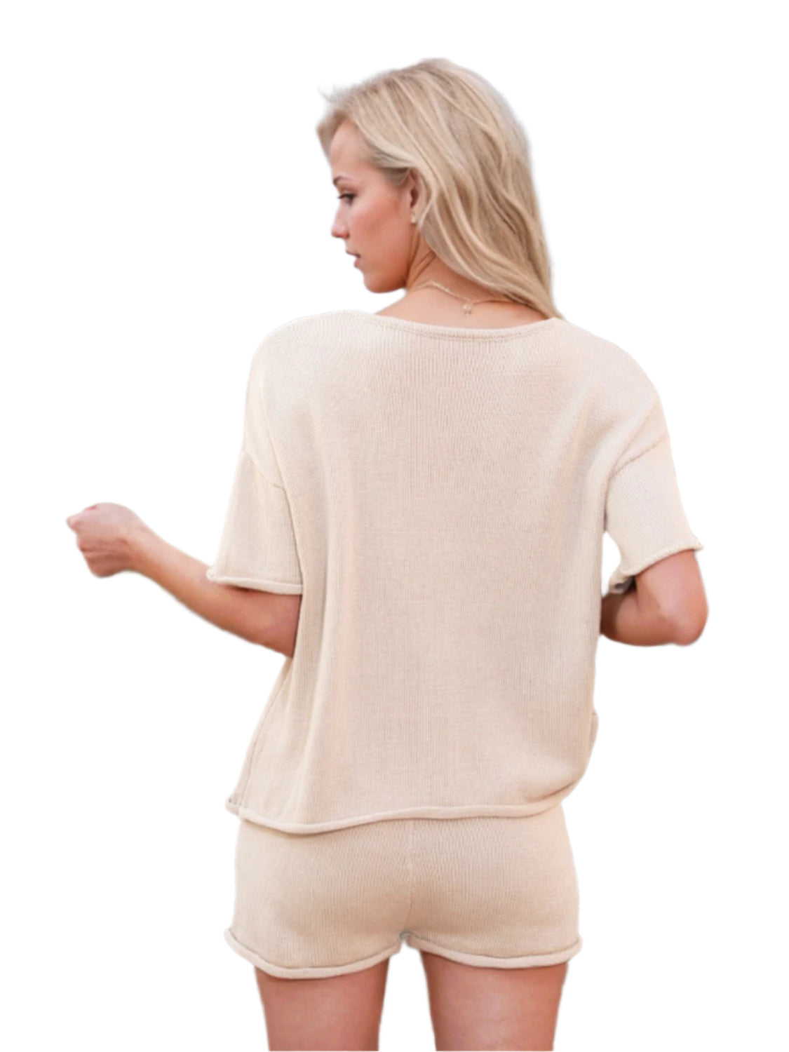 Round Neck Short Sleeve Top and Shorts Sweater Set - Shop Now at Chic Yana's Fashion