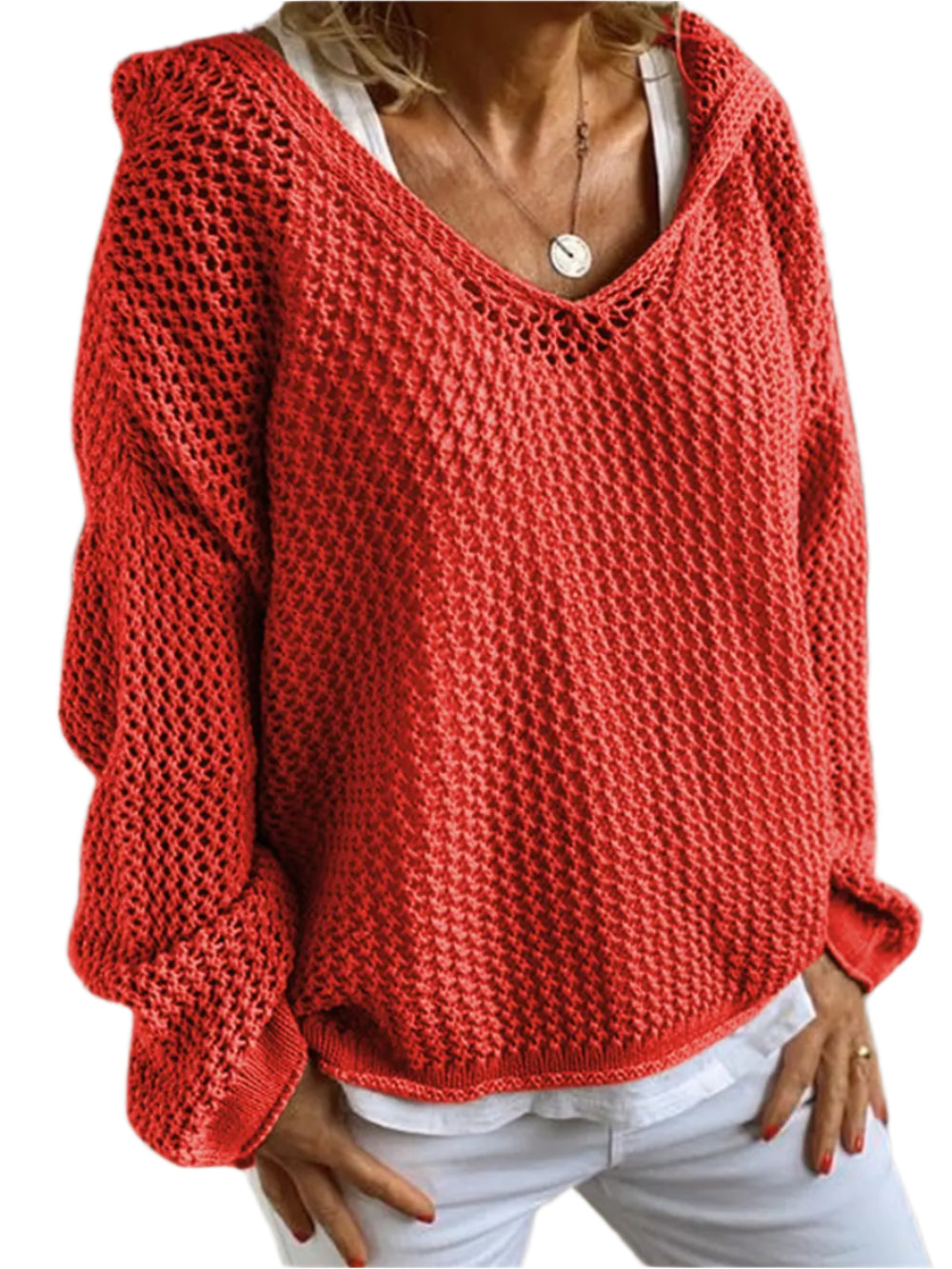 Openwork Hooded Long Sleeve Sweater – stylish women's fashion from Chic Yana's Fashion