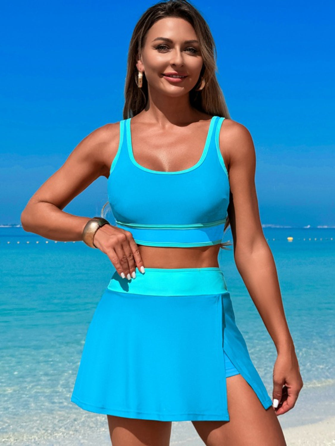 Scoop Neck Top And Skort Swim Set - Stylish and Trendy Women's Fashion from Chic Yana's Fashion