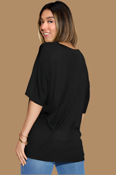 Basic Bae Full Size Bamboo V Neck Drop Shoulder T Shirt - Chic Yana's Fashion