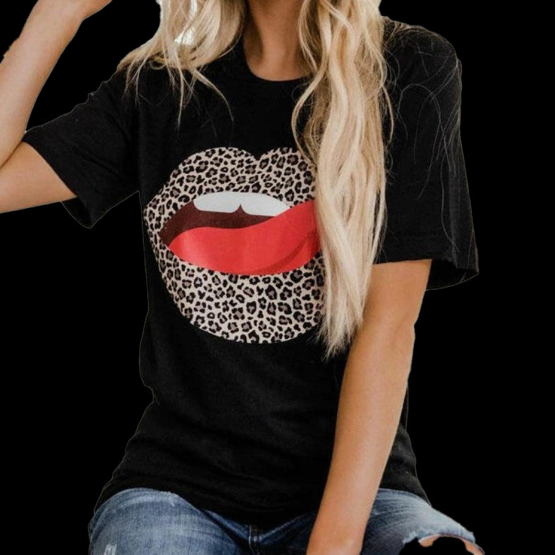Chic Yana Fashion Leopard Print Lips Tee