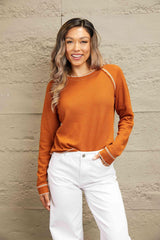 Long Raglan Sleeve Round Neck Top - Chic Yana's Fashion