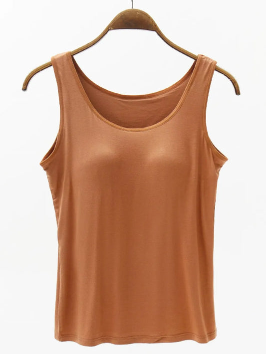 Full Size Wide Strap Modal Tank with Bra - Women's Fashion Romper - Chic Yana's Fashion