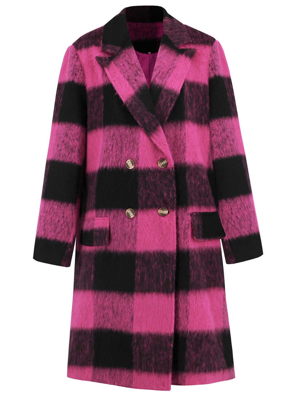 Plaid Double-Breasted Long Sleeve Coat - Chic Yana’s Fashion