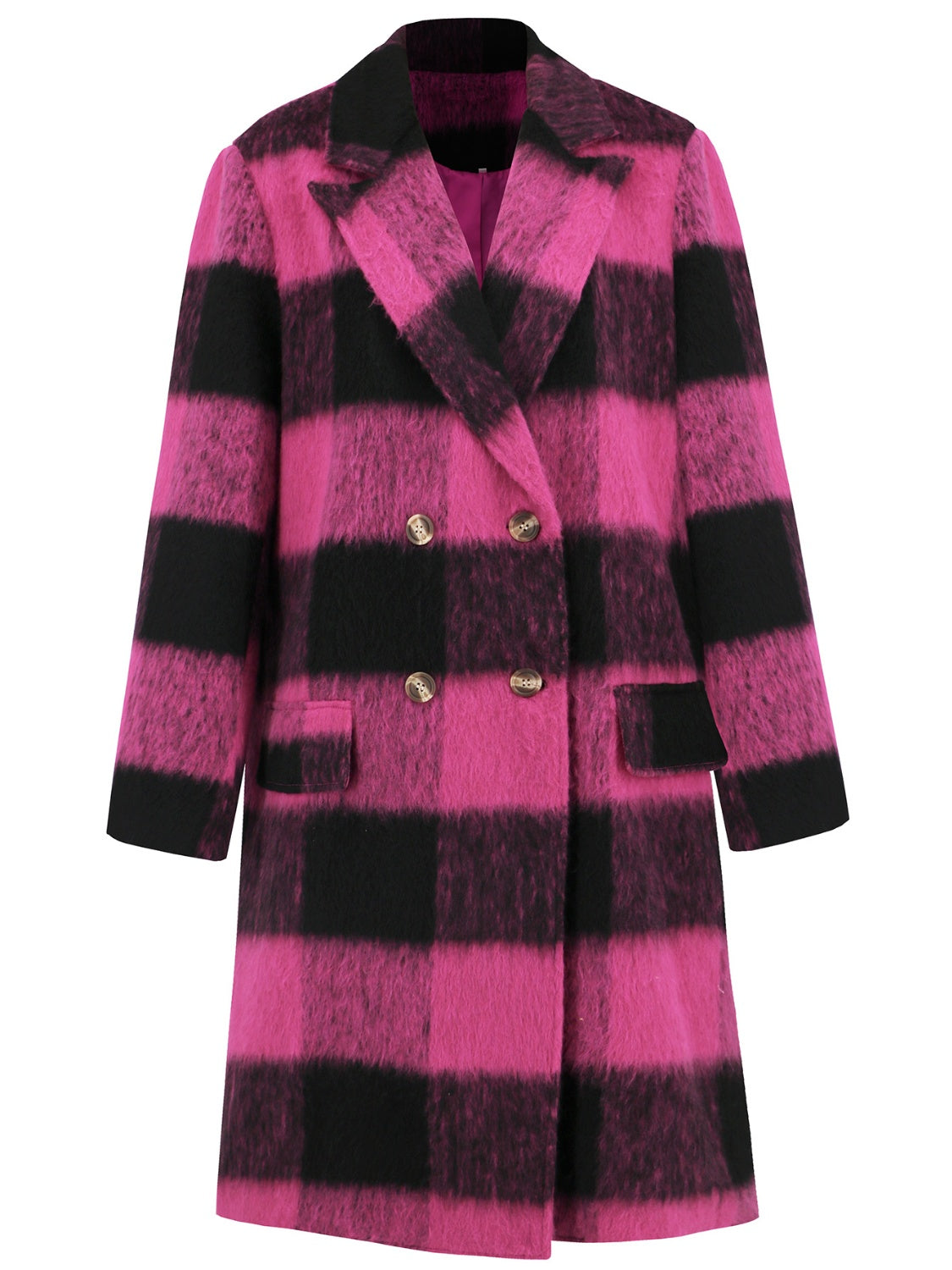 Plaid Double-Breasted Long Sleeve Coat - Chic Yana’s Fashion