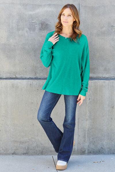 Double Take Full Size Round Neck Long Sleeve T Shirt - Chic Yana's Fashion