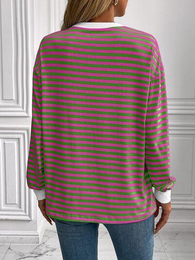 Ivy Lane Striped Round Neck Long Sleeve Sweatshirt - Chic Yana's Fashion