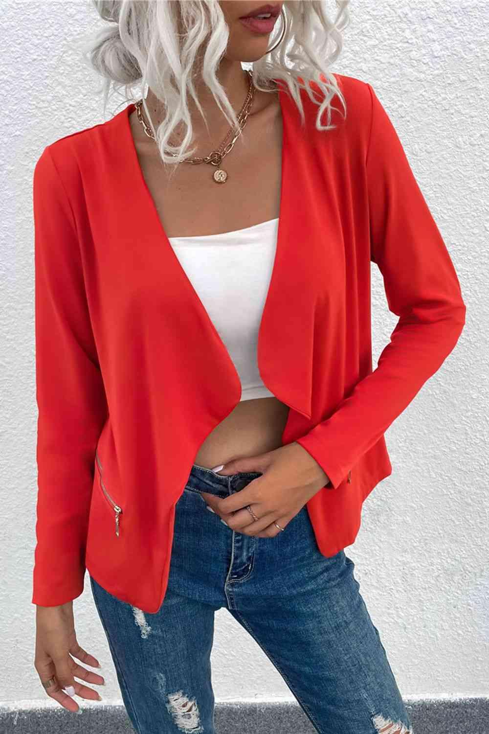 Open Front Zipper Pocket Cardigan - Chic Yana's Fashion