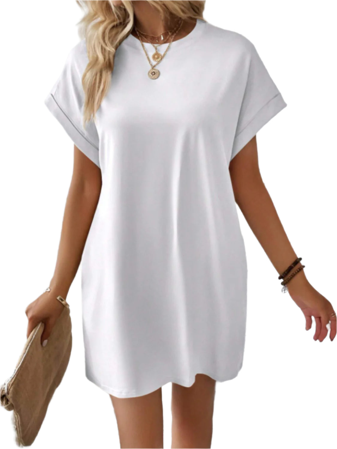 Round Neck Short Sleeve Mini Tee Dress with Pockets - High-Quality Fashion | Chic Yana