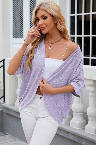 Eyelet Open Front Half Sleeve Cardigan - Chic Yana's Fashion