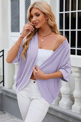 Eyelet Open Front Half Sleeve Cardigan - Chic Yana's Fashion